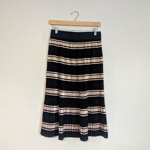 LuLaRoe Black and Rose Gold Striped Pleated Skirt
